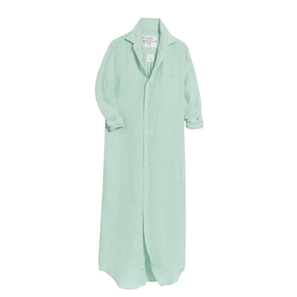 Frank & Eileen Rory Maxi Shirtdress Italian Linen Seafoam Green Size XL - Picture 2 of 11